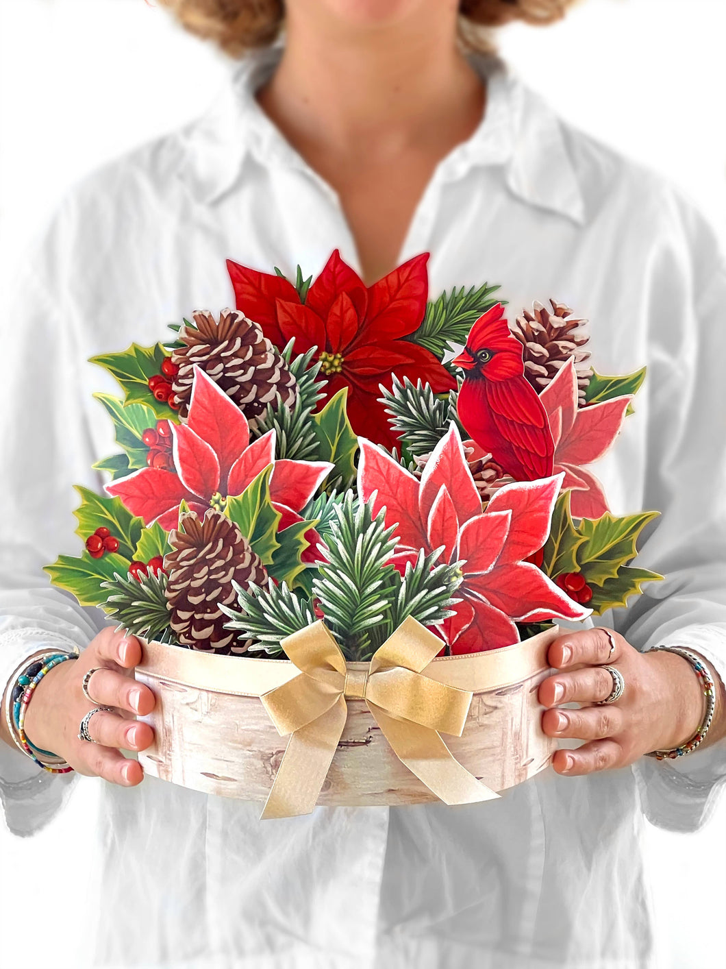 Birch Poinsettia Pop-up Greeting Cards