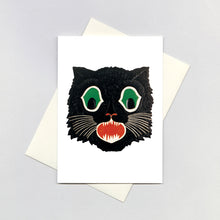 Load image into Gallery viewer, Black Cat Mask Halloween Greeting Card

